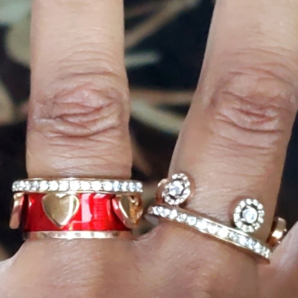 Simulated Diamond Enamel Stack Ring Rose Gold Plated Stainless Steel - Picture 4 of 9